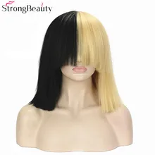 StrongBeauty синтетические Короткие Kinky прямые Искусственные парики Золотой Смешанные черные волосы термостойкие парик для косплея