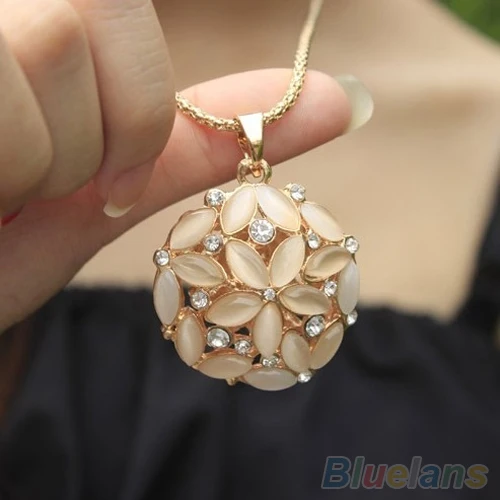 

Woman Lady 3D Opal Crystal Flower Shape Chain Sweet Pendant Long Necklace 1QBB