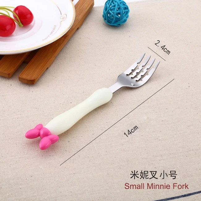 Kids Cute Fork Spoon Mouse Palm Shape Cutlery Baby Food Feeding Tableware Toddler Dinnerware Portable Utensil Feeding Training - Цвет: Small Minnie fork