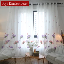 Bordados de Encaje de Tul Flores Finas Cortinas Para la Ventana de Cortinas Para la Sala de estar Dormitorio Pastoral Blanco Cortinas de Gasa Y Tul