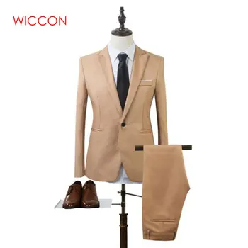 

New Fashion Men's Suit Suit Groom Solid Color Wedding Dress White-collar Work Dress Jacket + Pants Suit Casual Suit