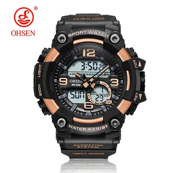

OHSEN Digital Military Sports Watches Men Alarm 50M Waterproof LED Light Shock Rose Gold Fashion Wristwatches Relogio Masculino