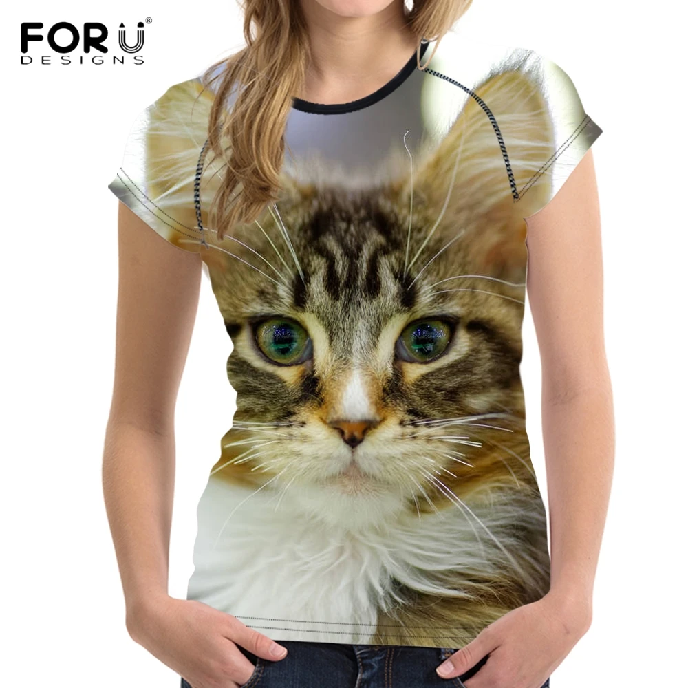 FORUDESIGNS/забавные женские футболки с объемным принтом кота мейн кун/киска модные