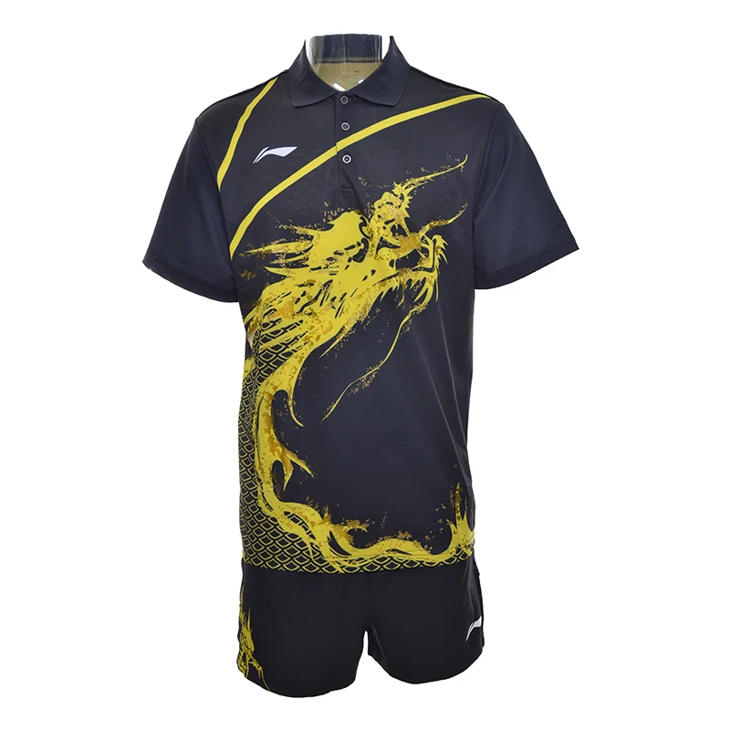 Li-Ning, мужские комплекты для настольного тенниса, дышащие футболки, комфортные шорты, комплекты для соревнований, лайкровая подкладка, спортивные комплекты AQCG025