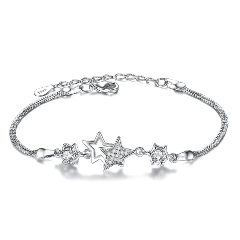 Новое поступление, простой модный браслет из стерлингового серебра с пятиконечной звездой для женщин, браслеты и браслеты Pulseira VBS4049