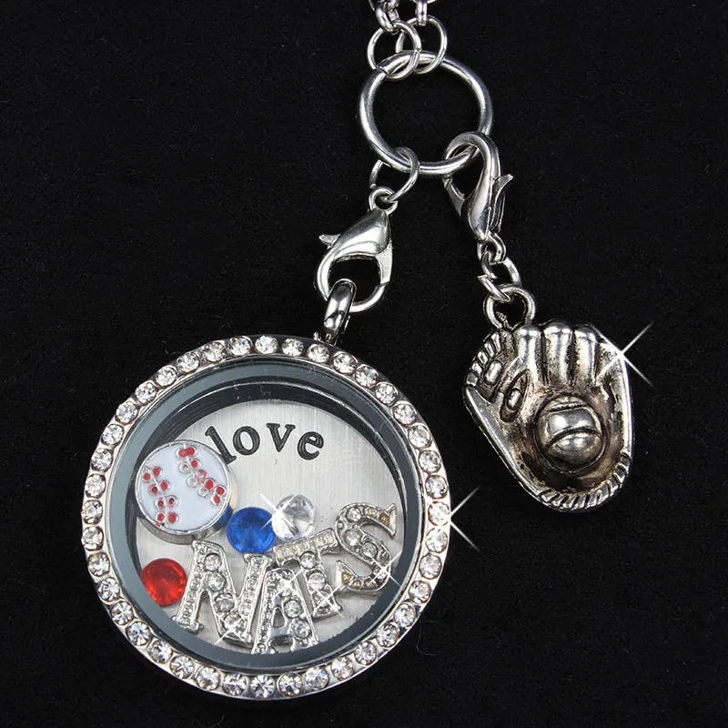 NATS Baseball Floating Locket Necklace (80cm Chains All Show Crystal