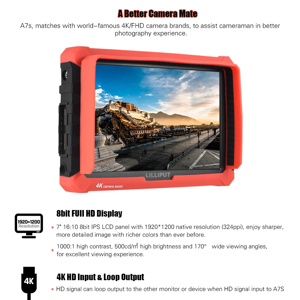 Lilliput A7S 7 дюймов очень тонкий ips Full HD 1920x1200 4 K HDMI Камера видео с полевым монитором для цифровой зеркальной камеры Canon Nikon sony цифровая зеркальная камера Камера