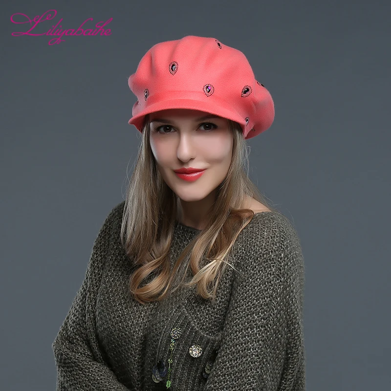 Liliyabaihe Новый Для женщин Шапка Вязаная Шерсть ангорских Hat Зимняя шапка полями