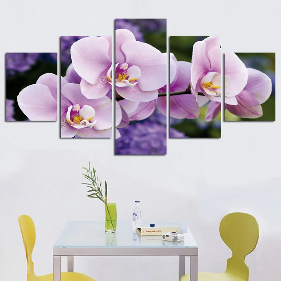 

HD Printed Modern Painting On Canvas Posters Frame 5 Panel Pale Pink Flowers Modular Picture Wall Art Home Decor Living Room