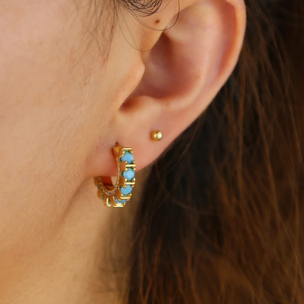

high quality gold silver color pave turquoises cz stone circle hoop earring for women trendy jewelry