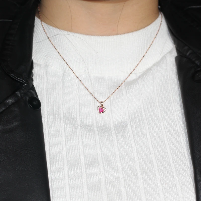 EDI Natural Ruby Heart Pendant Necklace Valentine Exquisite 14K 585 Rose Gold Genuine Red Gemstone Pendant Jewelry For Women
