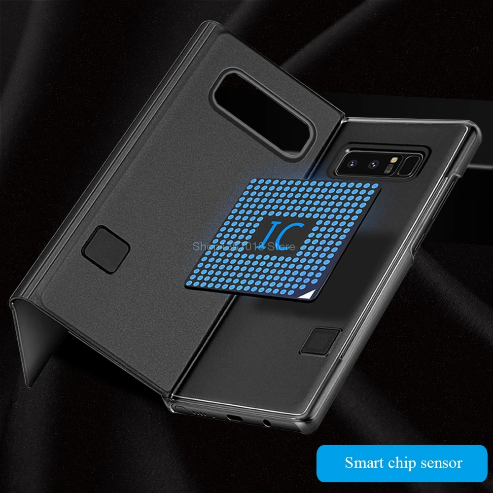 Proelio Luxury Flip Leather Mirror Chip Case For Samsung Galaxy Note 8 S6 S7 Edge S8 Plus Phone Case Clear View Standing Cover (14)