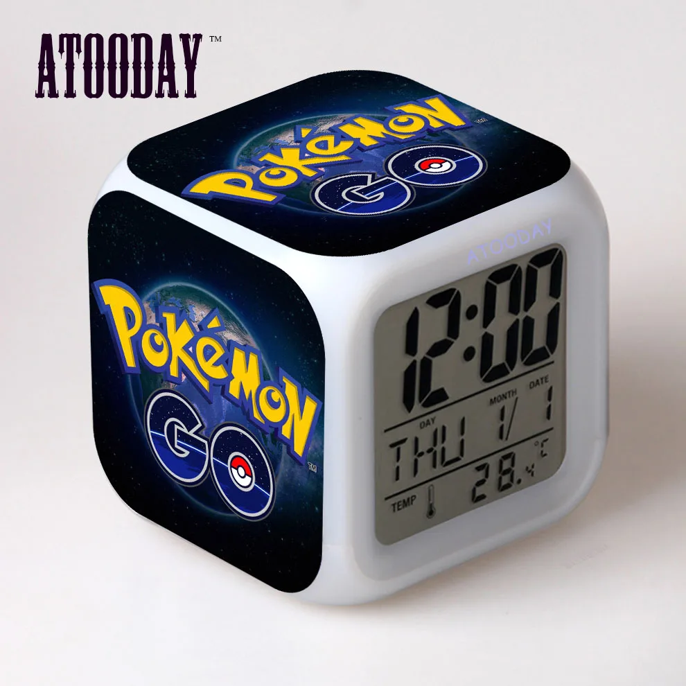  Pokemon Go Alarm Clock Led Light 7 Color Change Horse Desk Watch Relogio De Mesa Wake Up Light Plas