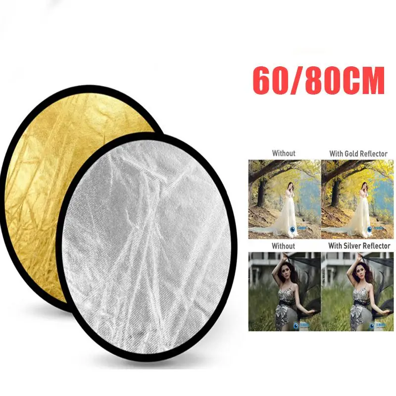 

60cm/80cm Collapsible Reflector 2-In-1 Studio Light Collapsible Disc Reflect Round Photography Reflector