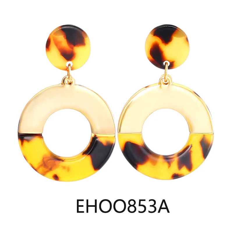 

Fashion 925 Silver Needle Earrings Geometry Round Acetate Sheet C Type Leopard Tortoise Tortoiseshell Acrylic Bohemian Earrings