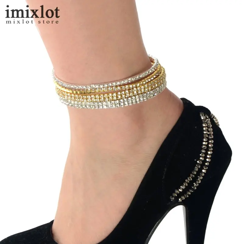 Imixlot Women Anklets 1 2 Row Rhinestone Ankle Bracelet Flash Drill
