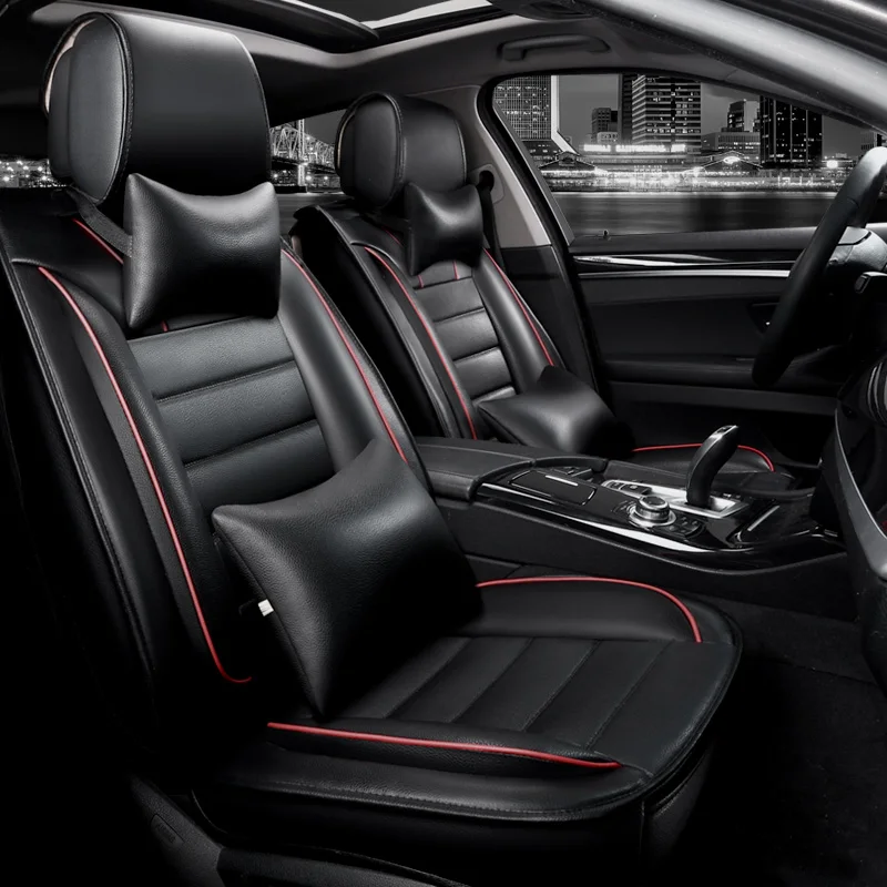 

KKYSYELVA Front Rear PU Leather Auto Universal Car Seat Covers Automobile seat cover Car Seat Cushion Set Interior Accessories