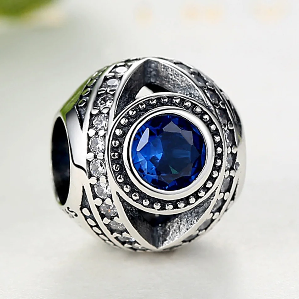 ELESHE 2019 New Original 925 Sterling Silver Beads Blue Lucky Eye Crystal Beads Charm Fit Bracelets DIY Jewelry Accessories