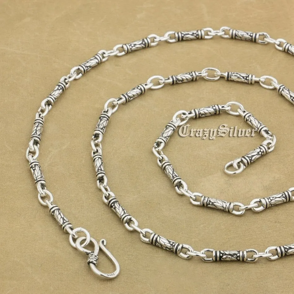 

925 Sterling Silver Cylinder Biker Rocker Punk Necklace 9P013 From 18~36 Inches Available