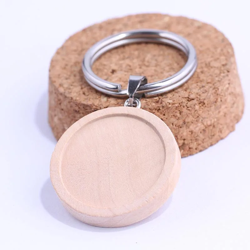 shukaki 5pcs/lot 25mm Round Wood Cabochon Keychain base setting diy key