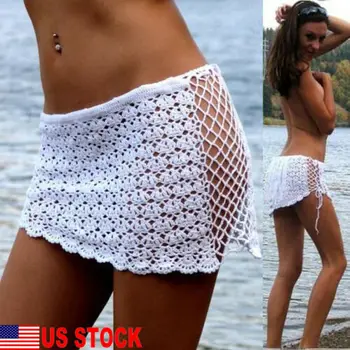 

Women Crochet Knitted Bikini Cover Up Bathing Suit Summer Swimwear Short Skirt