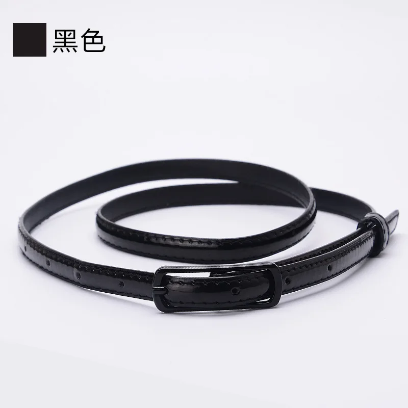 Candy Color Patent Leather Belt Sweetness Womens PU Leather Belts Thin Skinny Waistband Adjustable Belt Woman Belts For Dress - Цвет: black