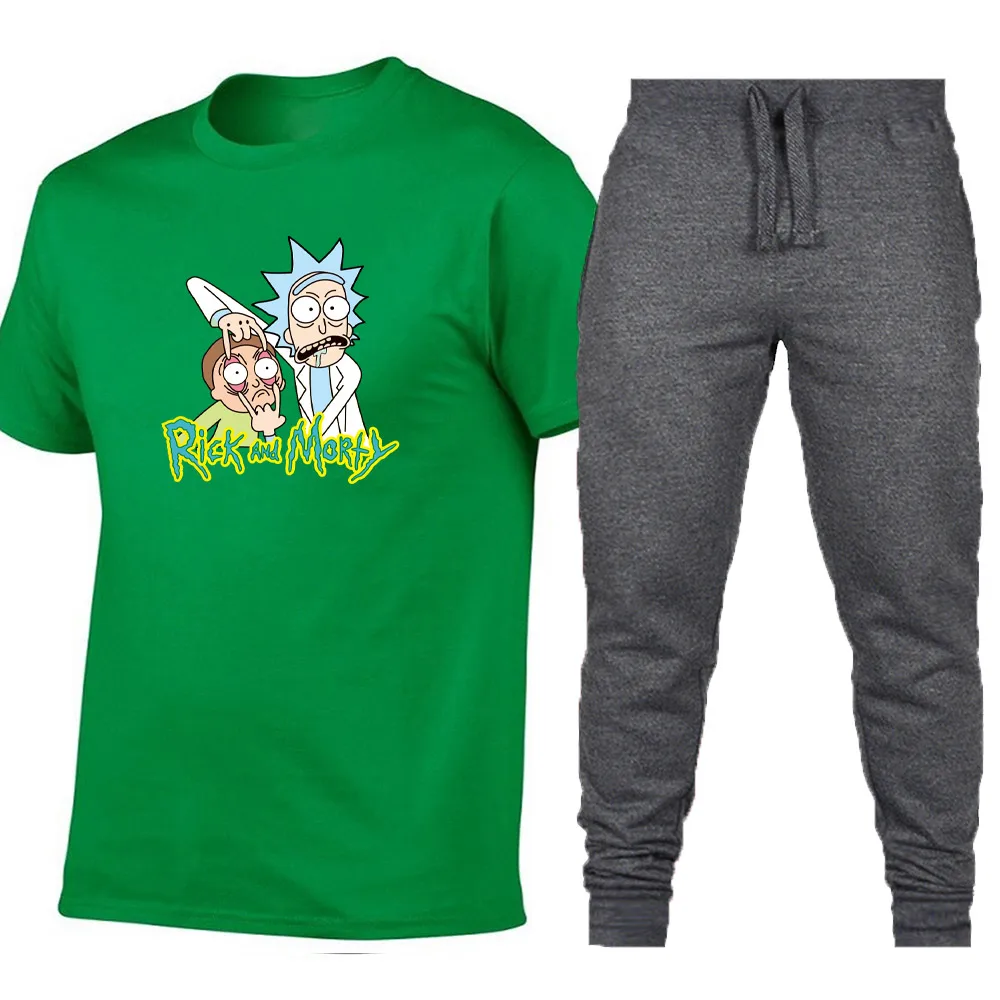 

2019 New Summer Rick And Morty Cartoon Print Men's Sets cotton T-Shirt+pants Sets Fashion Casual Tracksuit Male/Female T shirts