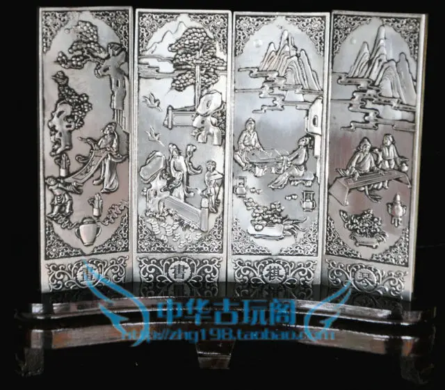 

Elaborate Chinese collection Tibetan silver romance folding screen
