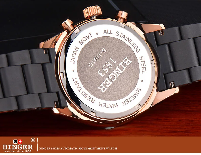Мужские кварцевые наручные часы швейцарской марки Binger круглые, водонепроницаемость до 50 метров