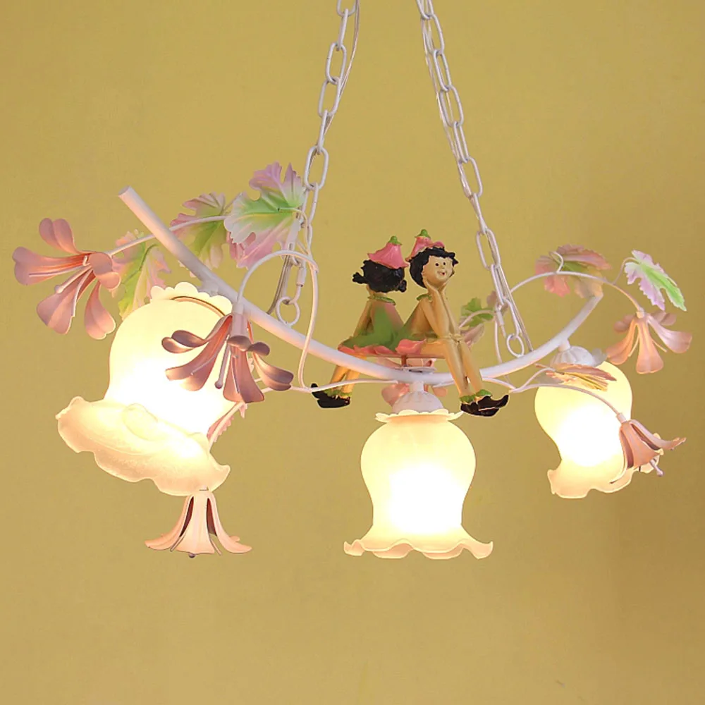 Современная люстра, светодиодный, современный, для столовой, железная лампа, 110-220 В, подвеска для сада, детская, розовые цветочные люстры