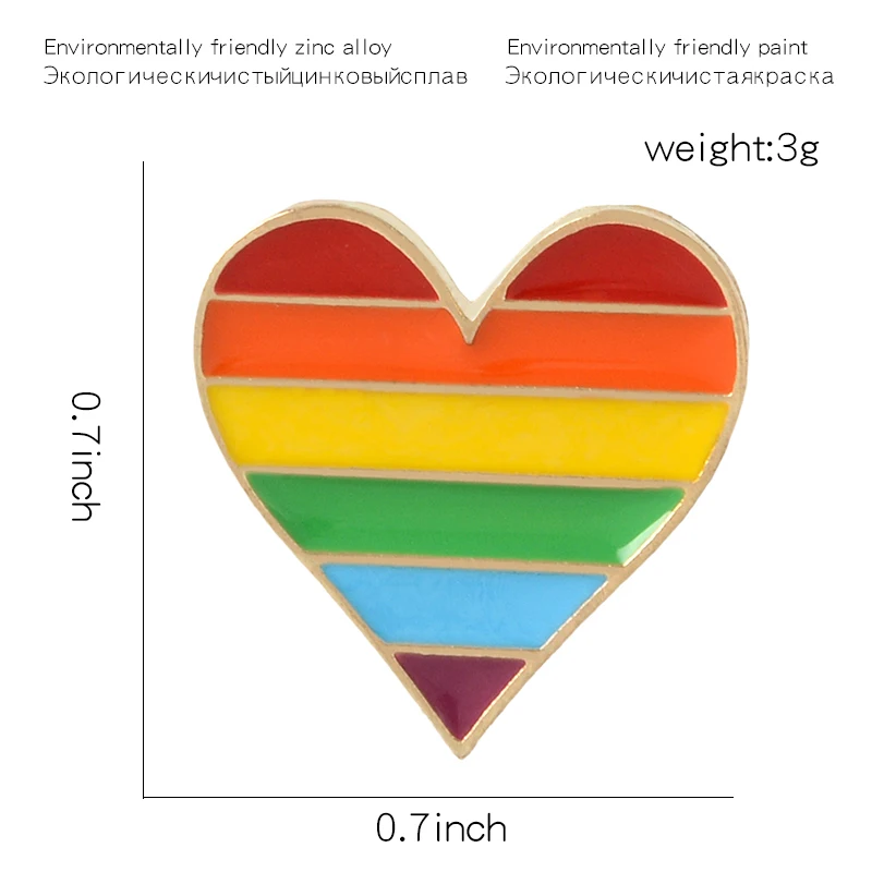 Радуга значок с сердцем эмали штырь гордость pin геи ЛГБТ брошь в виде флага значки одежда рюкзак сумка аксессуары Радужный Флаг ЛГБТ, ювелирное изделие, сердце, pin-код
