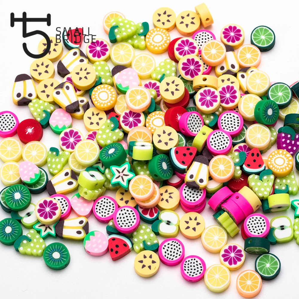 

Mix Design Fruit Polymer Clay Beads for Bracelets Making Diy Accessories Perles Colorful Printing Fimo Beads Wholesale C301