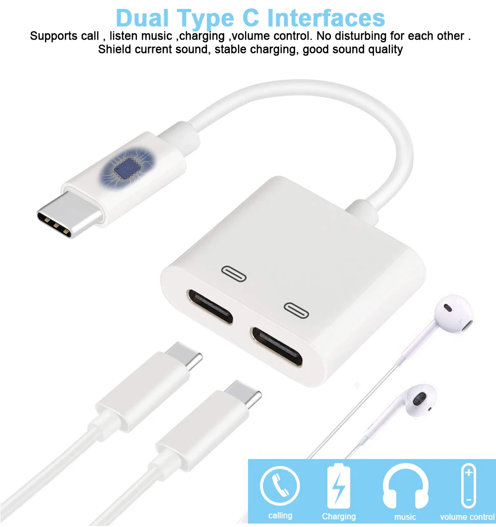 PORTEFEUILLE 2 IN 1 Dual type c adapter aux audio adapter usb type c cargador for huawei p20 lite supercharge p20 type c adapter (4)