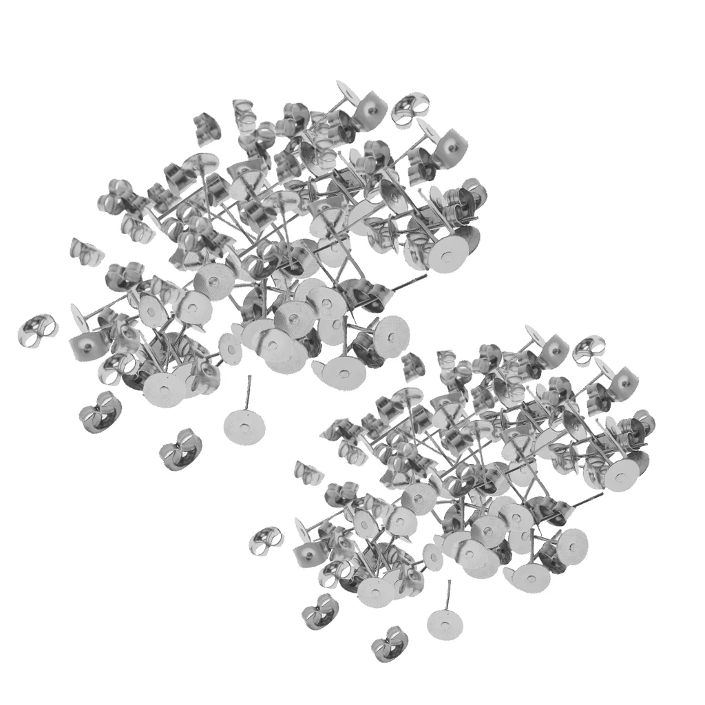 120 Pairs Hypoallergenic Stainless Steel Pin Stud Back Lock Post Pad Blank Crafts DIY Jewelry Making Findings