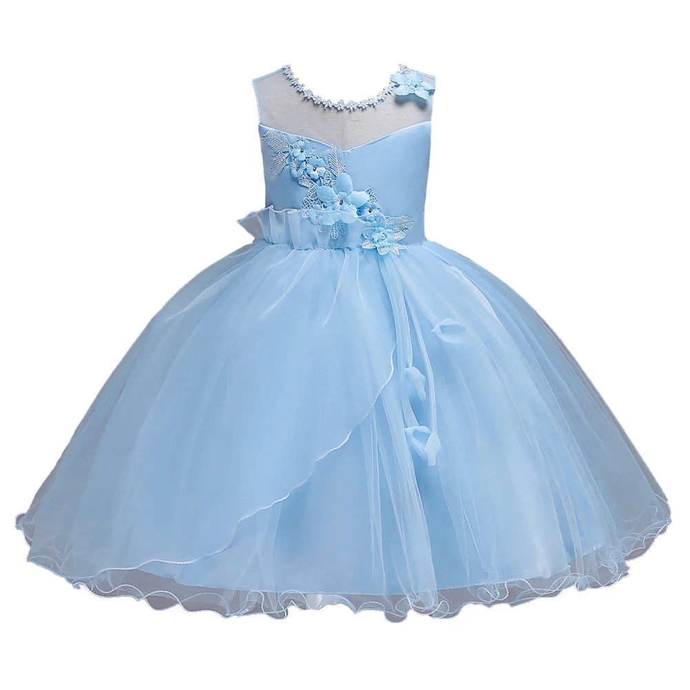 CAILENI/детское торжественное платье принцессы; белое кружевное Сетчатое платье для От 3 до 14 лет; бальное платье для свадебной вечеринки; Детские платья для девочек - Цвет: Blue