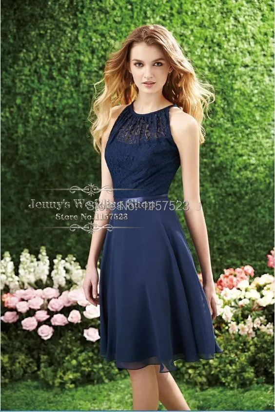 Navy Blue Halter High Neck Cutout Back 