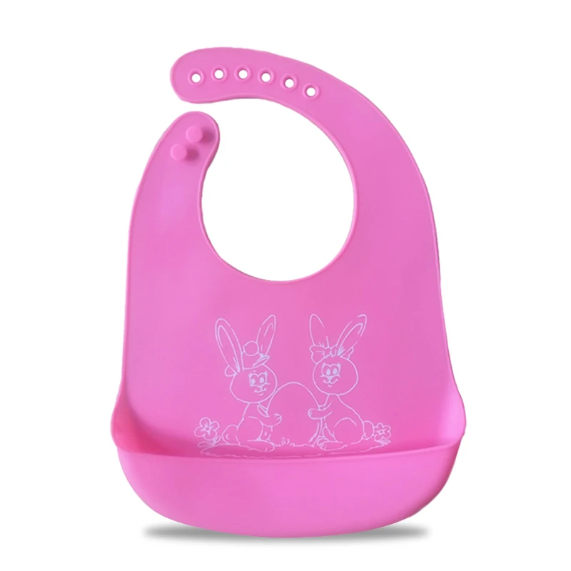 Детский силиконовый нагрудник с мультяшными принтами; детский летний регулируемый водонепроницаемый нагрудник; инструменты для кормления; слюнявчик для мальчиков и девочек - Цвет: Pink