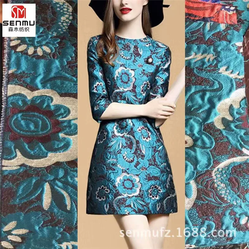 

145cm wide red golden floral jacquard fabric for spring and autumn dress jacket clothes DK12