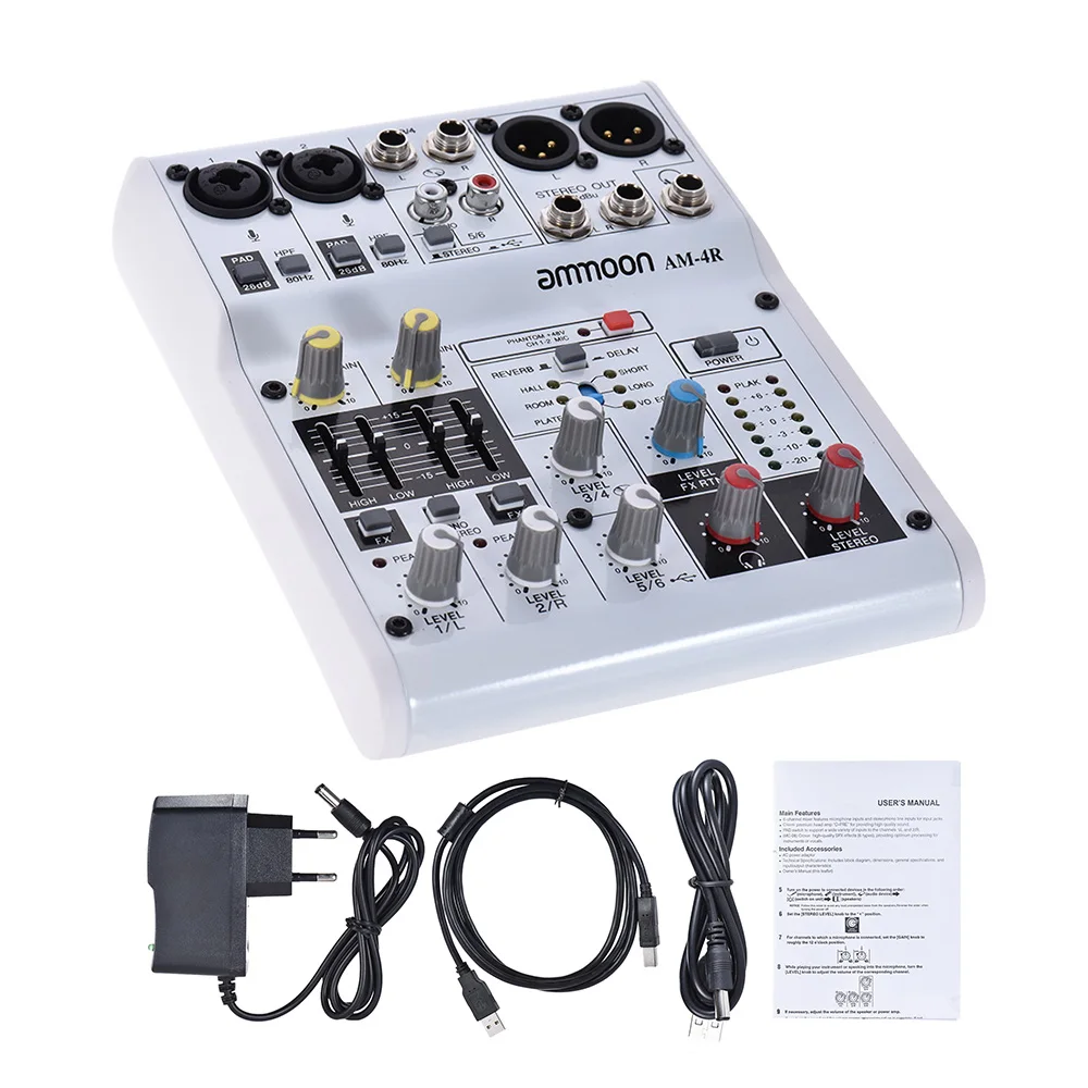 Ammoon аудио смеситель микшерный пульт звуковая карта встроенная 48В Мощность Поддержка с Мощность адаптер USB кабели для Запись