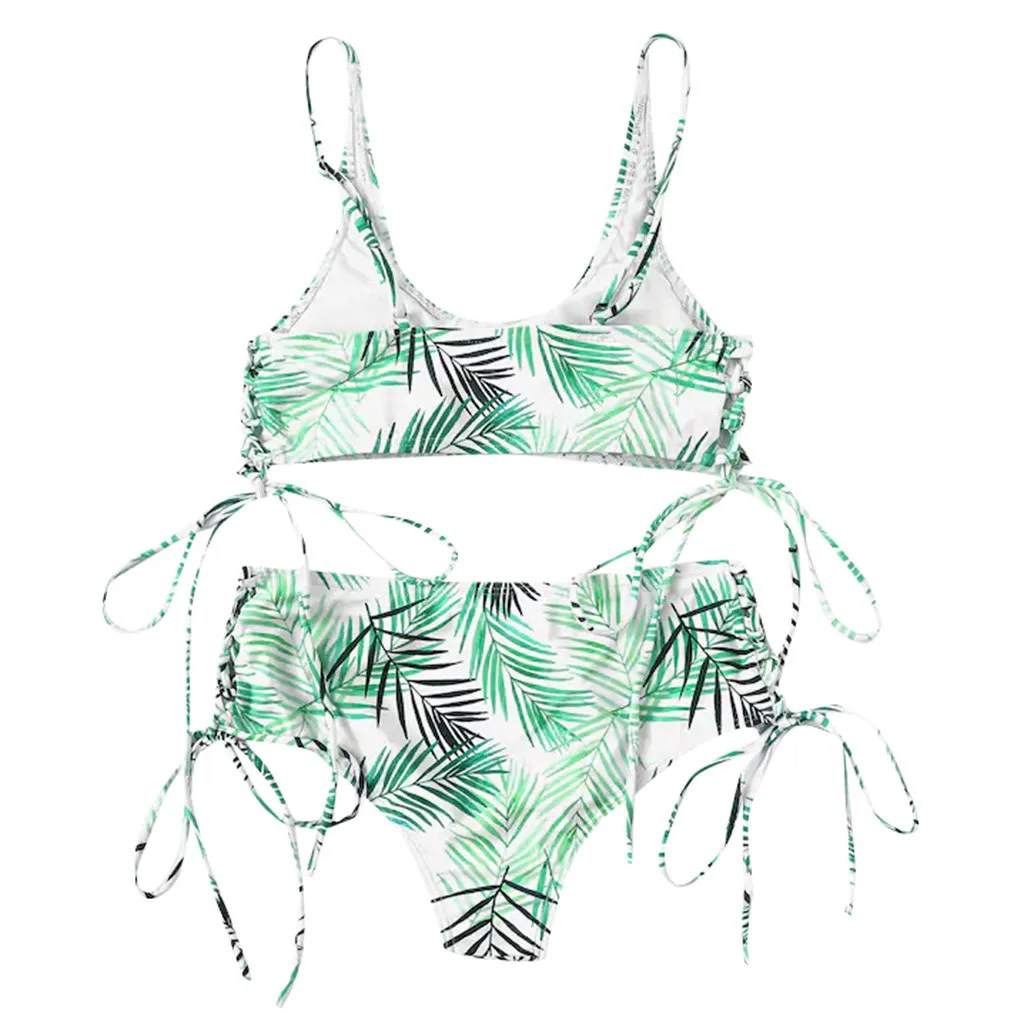 

Women's Sexy Bikini High Rise Lace Stripe Print Split Swimsuit Swimwear High-waist lace-up striped print swimsuit swimsuit 15