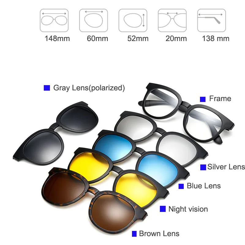 

With 5 sunglasses clip Women Frame Magnetic Adsorbent Glasses Frame Men Optical Spectacle Frame myopia eyeglasses