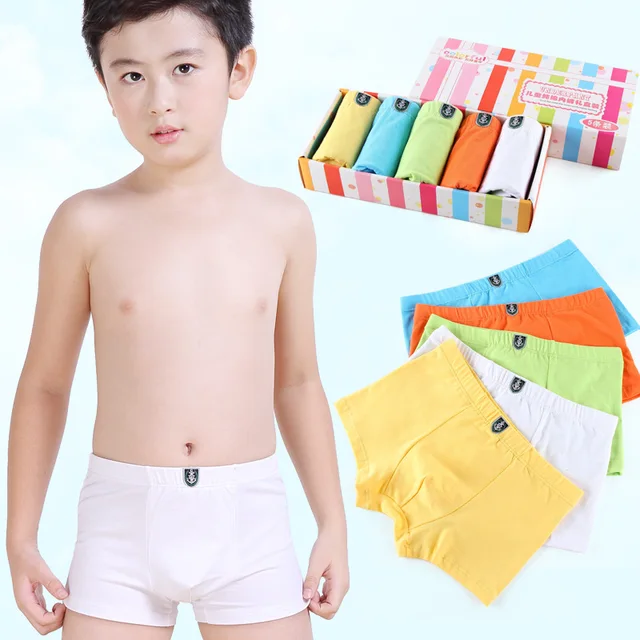 5pcs/lot Solid Color Boys Underwear Panties Organic Cotton Boxers Kids