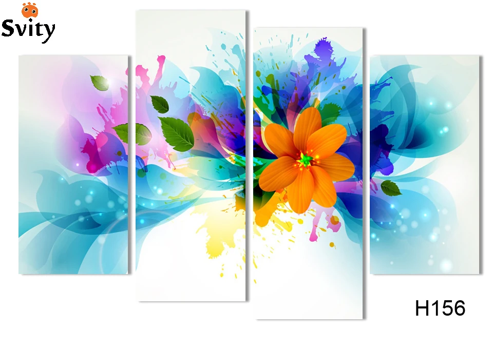 4 rectangular section free shipping canvas painting home decorative arts flower colorful digital image (frameless) H156 | Дом и сад