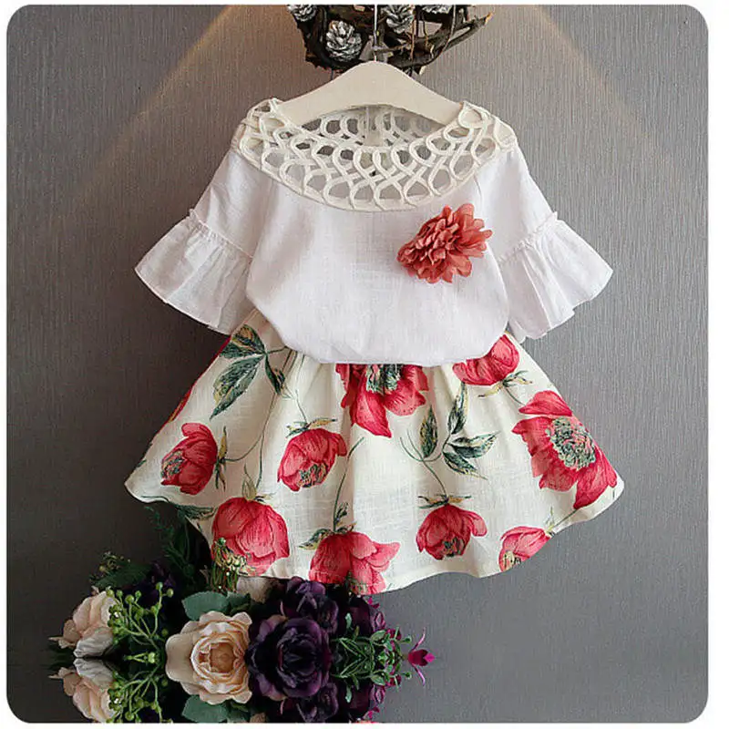 

Bibicola baby girl clothing sets summer children clothes top shirt+skirt 2Pcs outfits kids girl flowers baby princess dresses