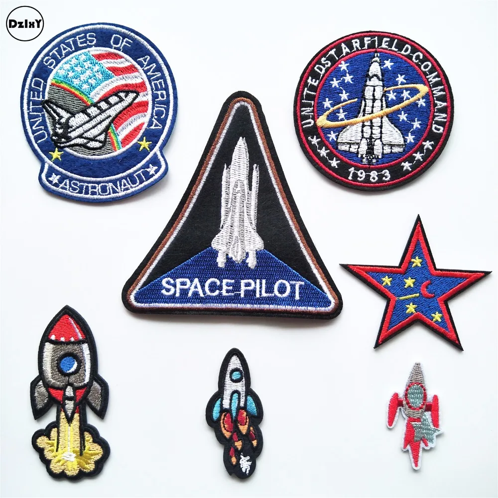 SPace Pilot /& Nasa Space logo 2 pack Iron On Patch Sew on Transfer Badge