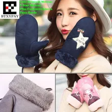 Женские зимние кашемировые теплые перчатки из искусственной замши, ветрозащитные, для бега, для велоспорта, спортивные, для девочек, с героями мультфильмов, милые варежки принцессы