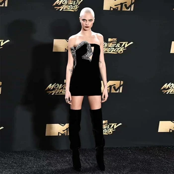 

Fashion Black Off Shoulder Bandage Dress Top Quality Women Summer Sexy Strapless Hollow Out Bodycon Sequin Celebrity Party Dress