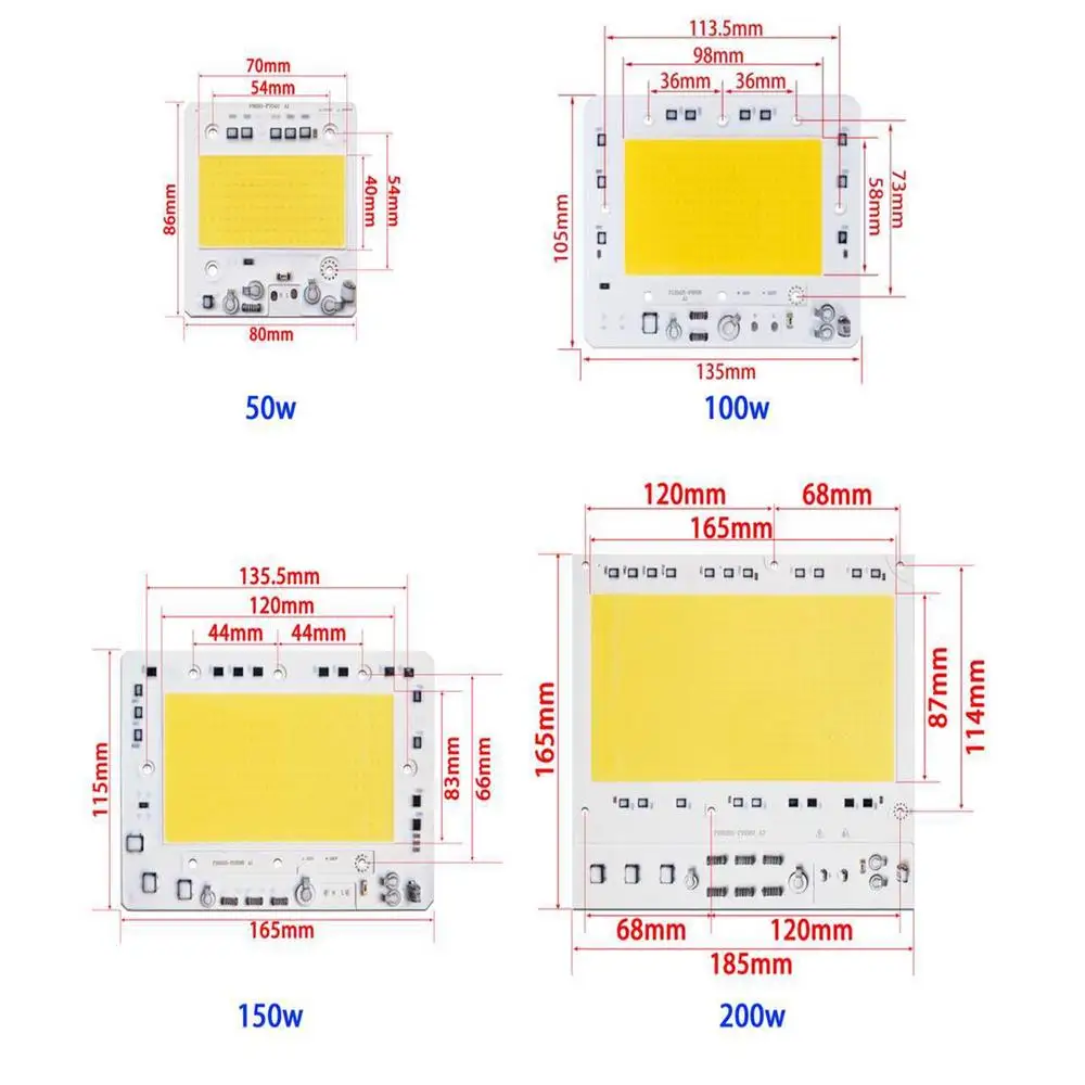 10 шт./лот светодиодный COB Чип 30 Вт 50 Вт 100 Вт 150 Вт 200 Вт 220 Вт AC110V/в вход с умным IC подходит для DIY прожектора высокое анти-перенапряжение напряжения