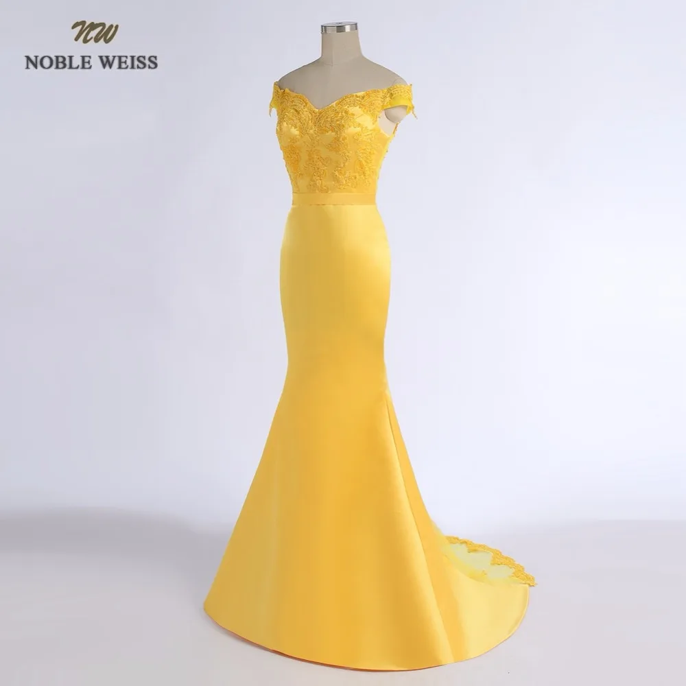 NOBLE WEISS желтое вечернее платье русалка аппликации свадебное платье с развертки поезд Дешевое платье для выпускного на заказ