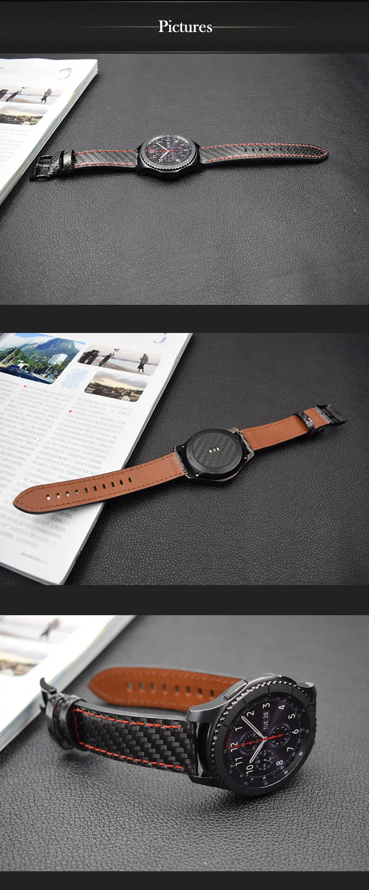 Новые Настоящее углепластиковый футляр для часов Ремешок для huawei часы 2 Pro ремни для samsung Шестерни S3 S2 Шестерни Спорт для Galaxy часы ремешки